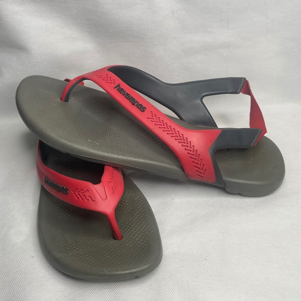 Havaianas Action Sandals Steel Gray Red Mens Size US 11/12 Practical Back-Strap